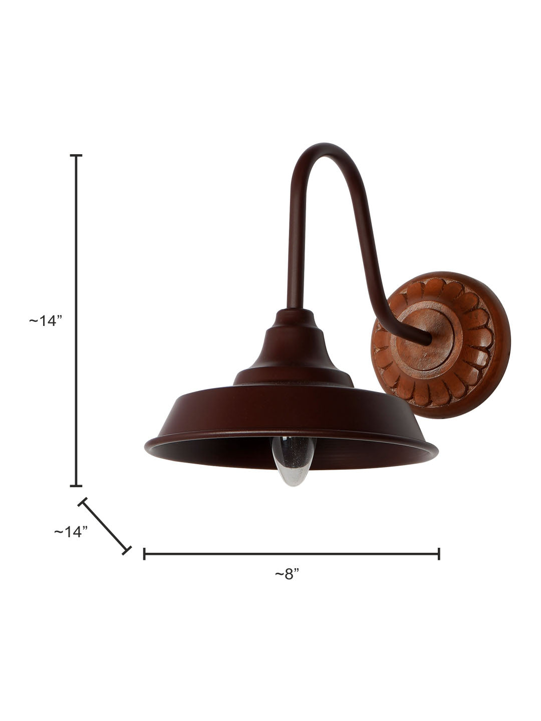 Brown Mild Steel Wood 1-Light Wall Sconce – 24.1 cm