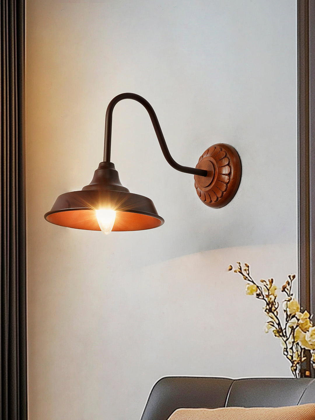 Brown Mild Steel Wood 1-Light Wall Sconce – 24.1 cm
