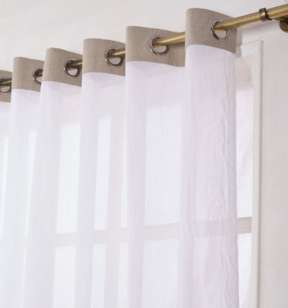 Elegant White Linen & Organdy Pleated Curtain with Beaded Detail