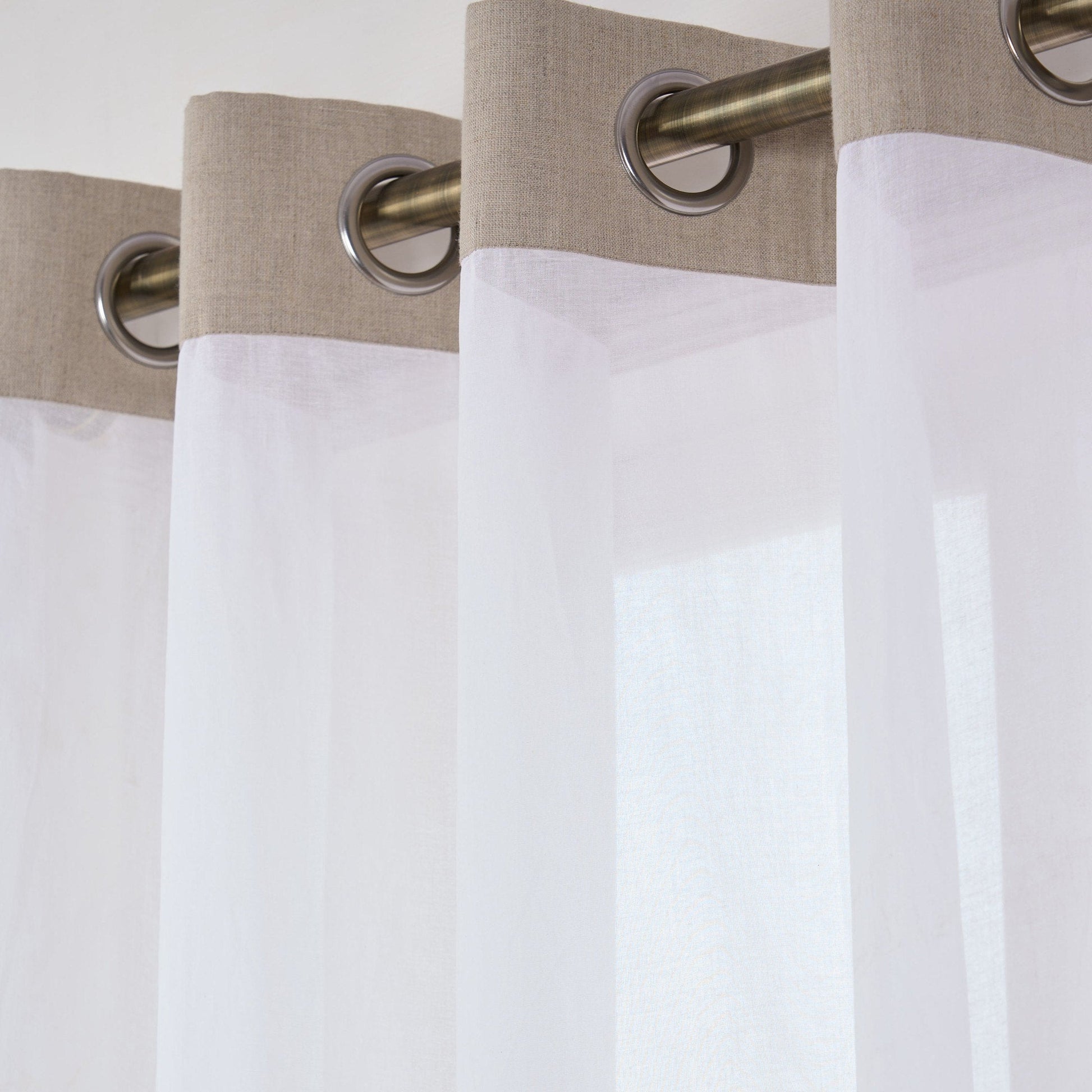 Elegant White Linen & Organdy Pleated Curtain with Beaded Detail