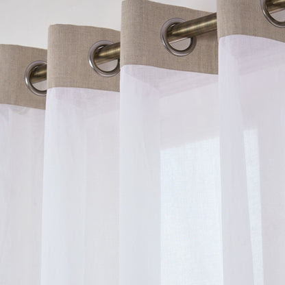 Elegant White Linen & Organdy Pleated Curtain with Beaded Detail