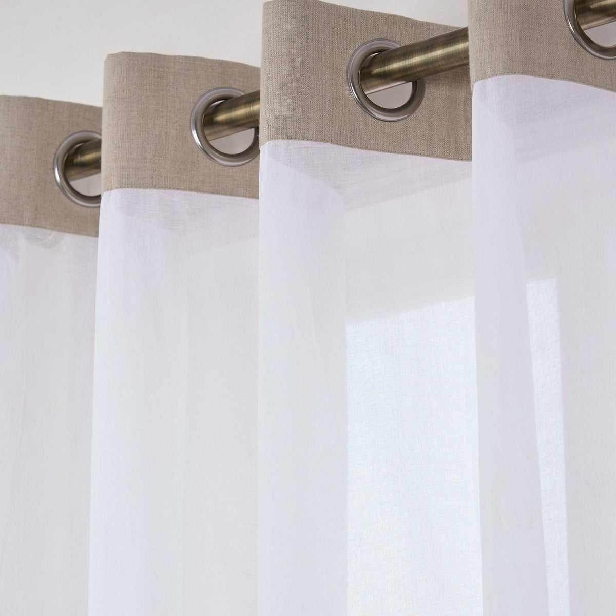 Linen & Organdy Curtain Panel | Linen Bands & Beading Lace | 4 Hanging Styles | 52 × 63 & 52 × 84 inches