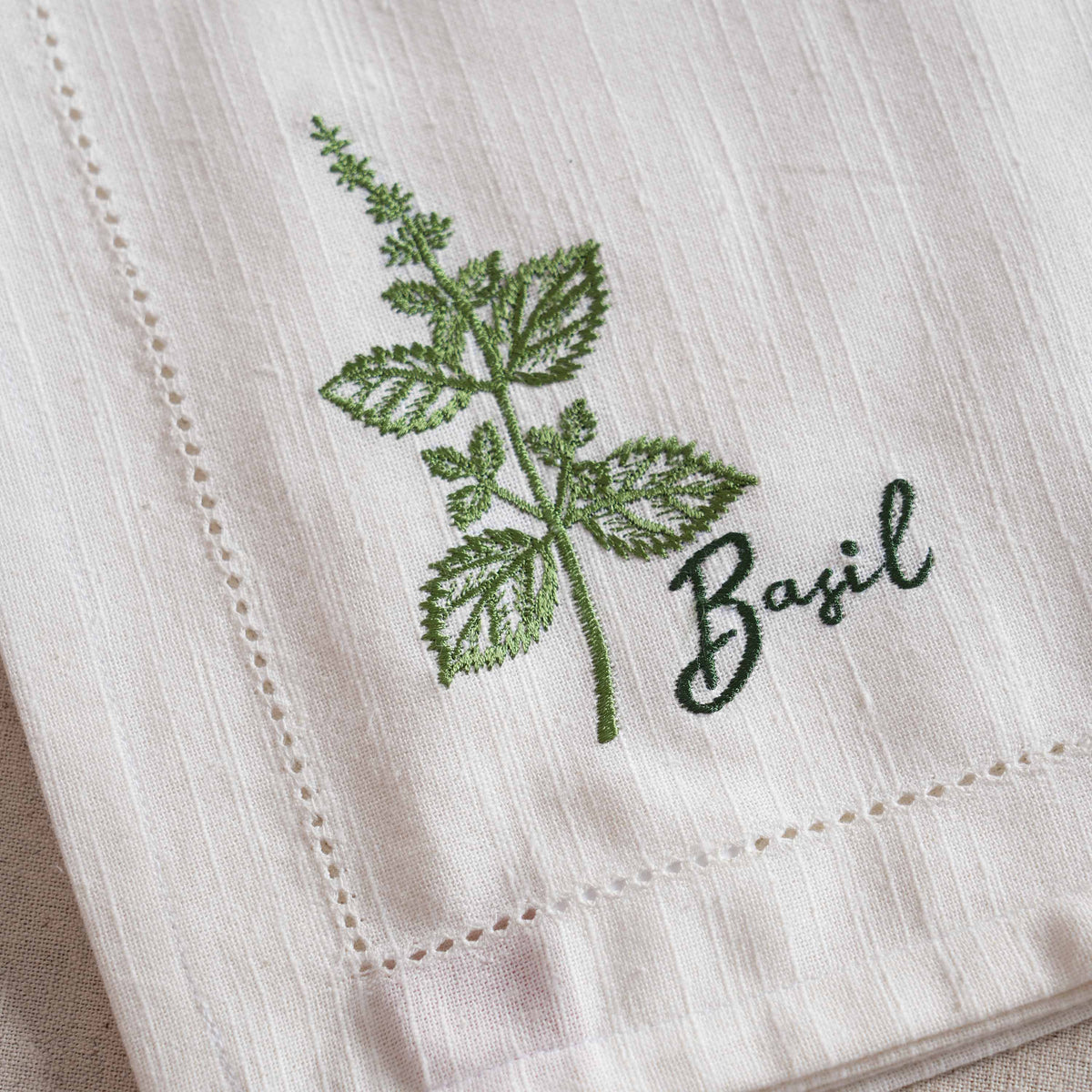 Herb Embroidered Linen-Cotton Napkins | Botanical Collection | 18 × 18 inches | Sets of 2, 4 & 6