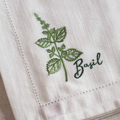 Herb Embroidered Linen-Cotton Napkins | Botanical Collection | 18 × 18 inches | Sets of 2, 4 & 6
