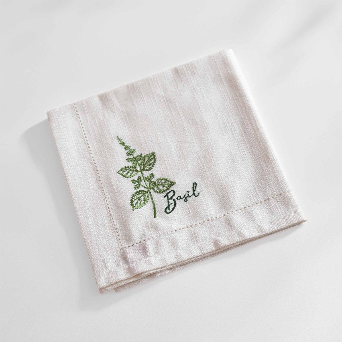 Herb Embroidered Linen-Cotton Napkins | Botanical Collection | 18 × 18 inches | Sets of 2, 4 & 6