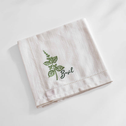 Herb Embroidered Linen-Cotton Napkins | Botanical Collection | 18 × 18 inches | Sets of 2, 4 & 6