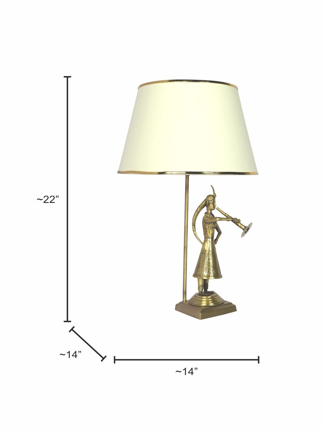 Traditional Rajasthani Been Belle Brass Table Lamp with Off White Tapered Fabric Shade