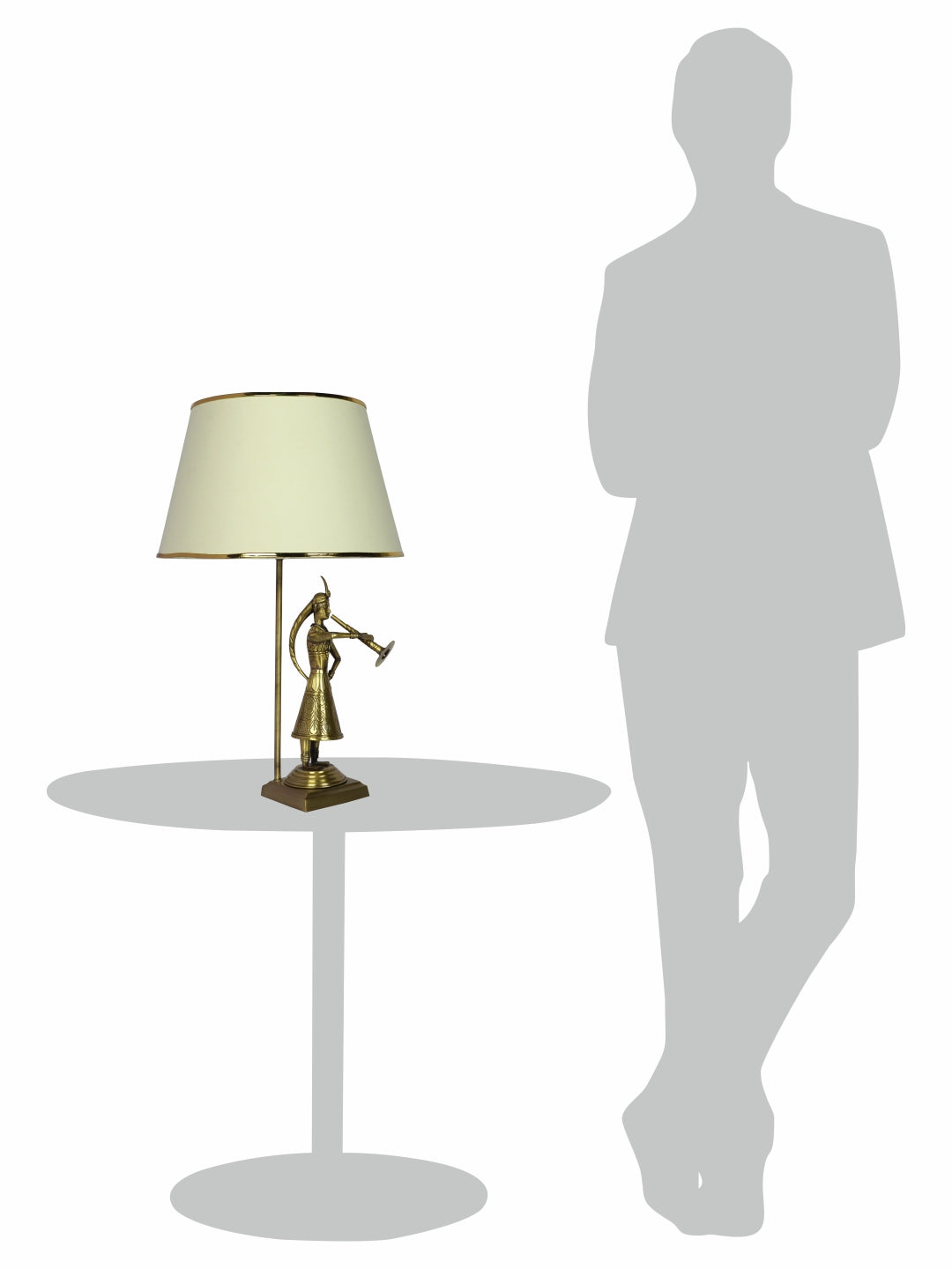 Traditional Rajasthani Been Belle Brass Table Lamp with Off White Tapered Fabric Shade