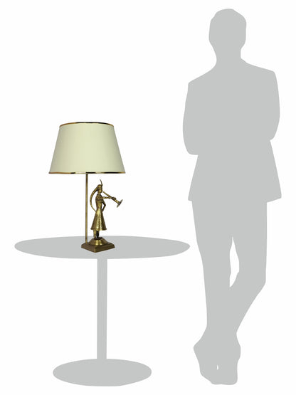 Traditional Rajasthani Been Belle Brass Table Lamp with Off White Tapered Fabric Shade
