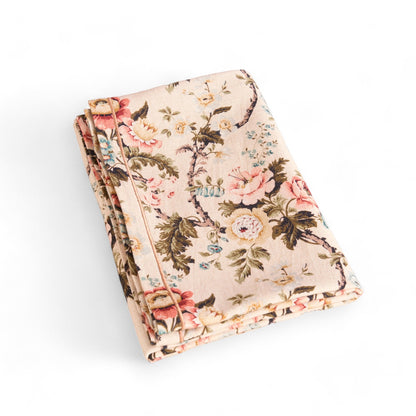 Amour Beige Linen Tablecloth | Vintage Rose Print | 3 Sizes incl. Round