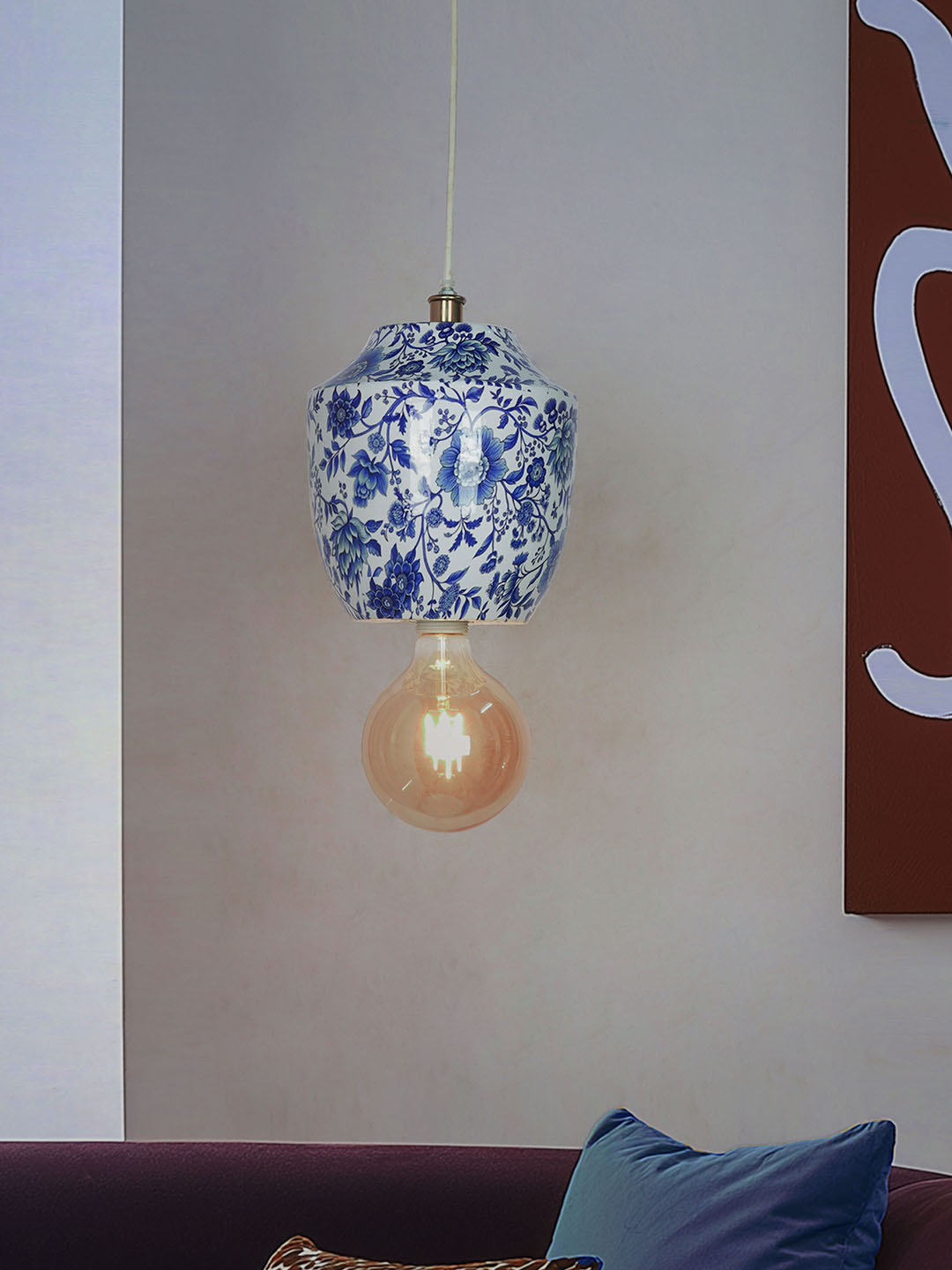 Blue White Mild Steel 1-Light Pendant Light – 22.9 cm