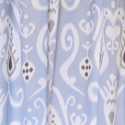 Blue Ikat Sheer Curtain Panel | Block Print Cotton Voile | 2 Sizes | 4 Hanging Styles