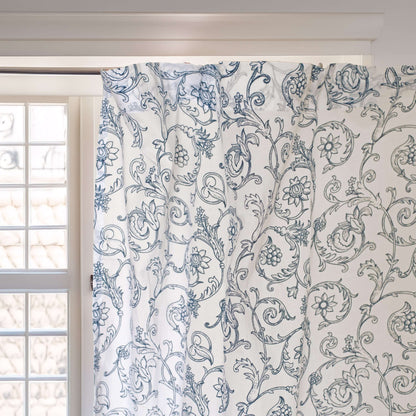 Blue Swirl Sheer Curtain Panel | Victorian Print Cotton Voile | 2 Sizes | 4 Hanging Styles