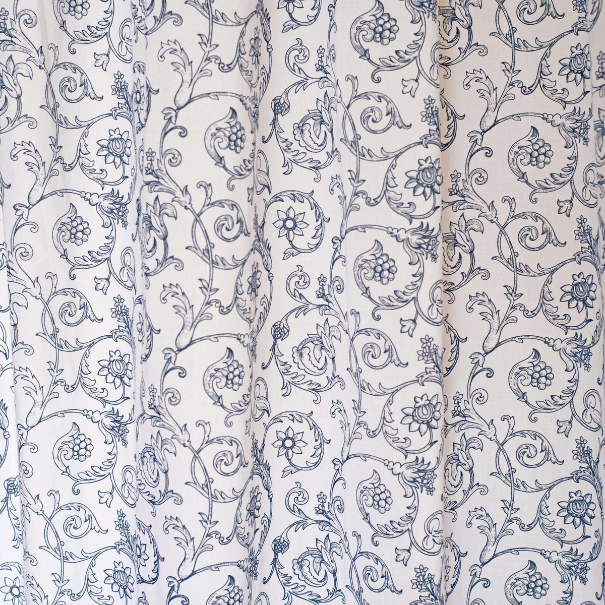 Blue Swirl Sheer Curtain Panel | Victorian Print Cotton Voile | 2 Sizes | 4 Hanging Styles