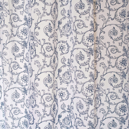 Blue Swirl Sheer Curtain Panel | Victorian Print Cotton Voile | 2 Sizes | 4 Hanging Styles