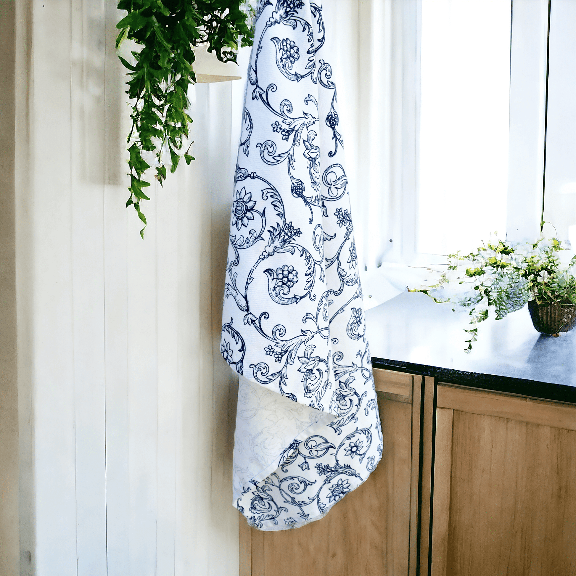 Blue Swirl Victorian Pattern Kitchen Towel – 100% Cotton