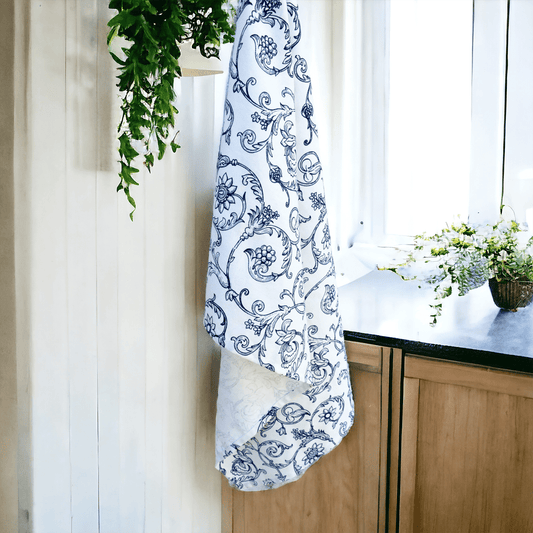 Blue Swirl Victorian Pattern Kitchen Towel – 100% Cotton