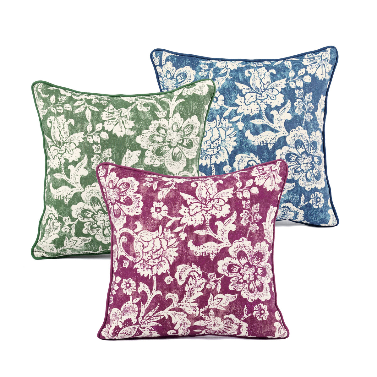 Green Dominoterie Bold Floral Print Cotton Cushion Cover | 16", 18", 20" & 24" | Zip Closure