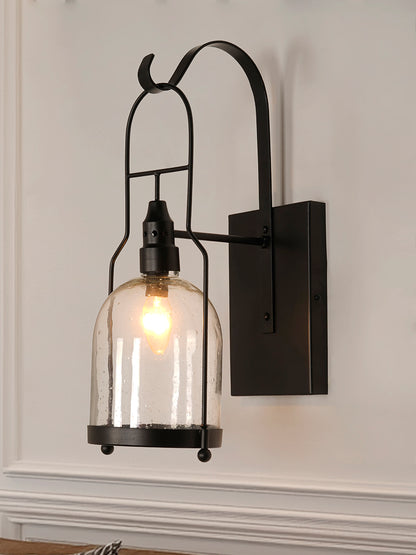 Black Glass Mild Steel 1-Light Wall Sconce – 50.8 cm