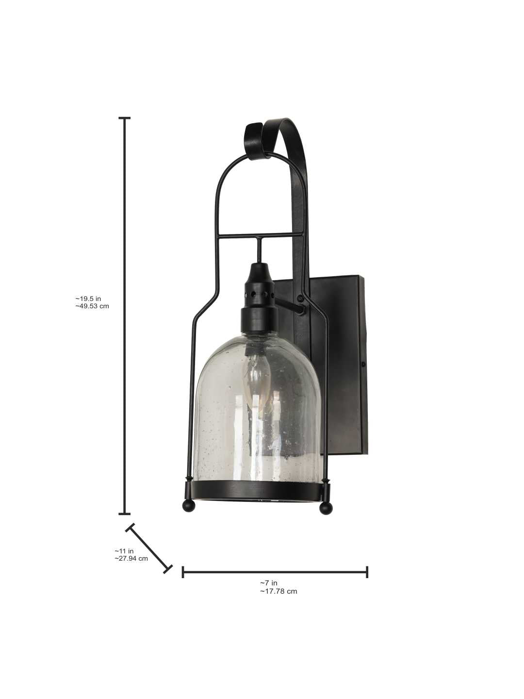Black Glass Mild Steel 1-Light Wall Sconce – 50.8 cm