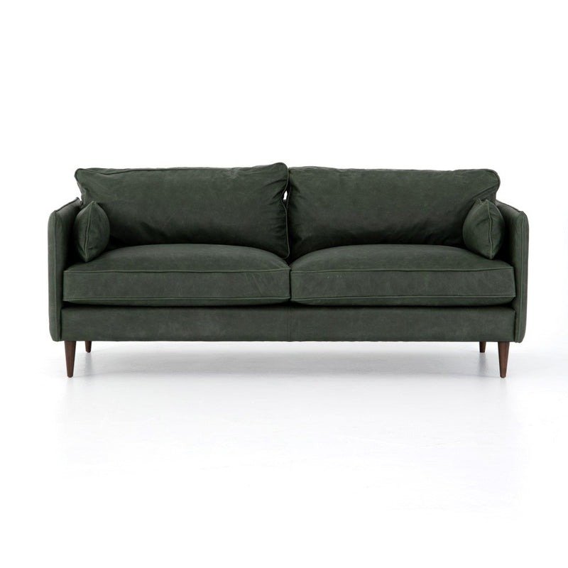 Olive Green Sage Cushion Wooden Sofa with Iron Frame