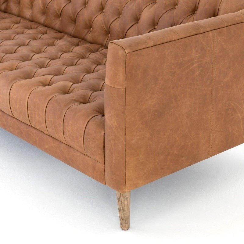Premium Tufted Cushion Leather Sofa with Solid Wood Frame