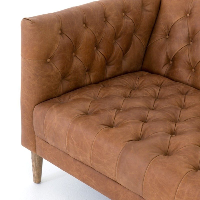 Premium Tufted Cushion Leather Sofa with Solid Wood Frame
