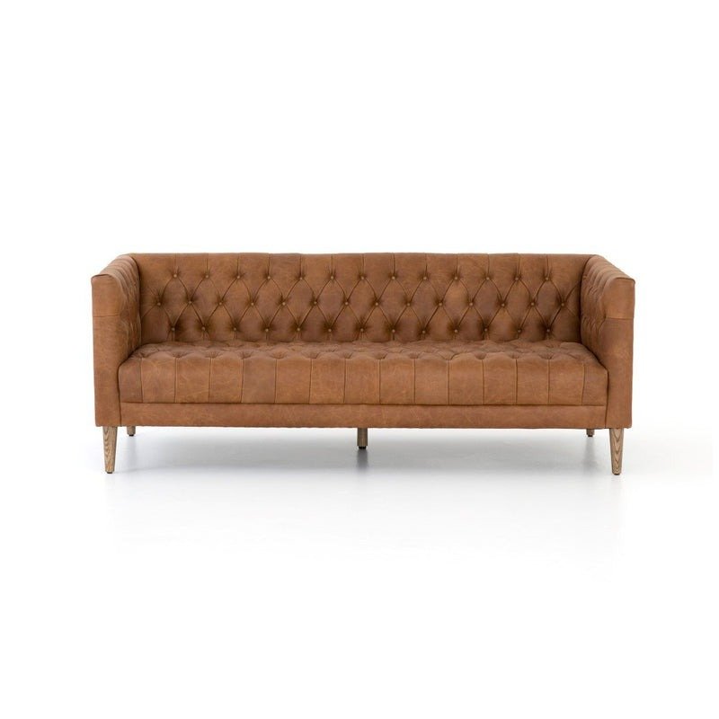 Premium Tufted Cushion Leather Sofa with Solid Wood Frame