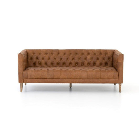 Premium Tufted Cushion Leather Sofa with Solid Wood Frame
