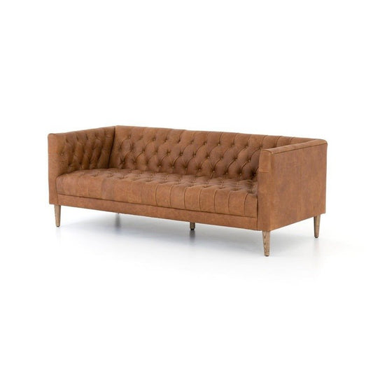 Premium Tufted Cushion Leather Sofa with Solid Wood Frame