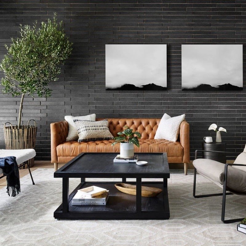 Premium Tufted Cushion Leather Sofa with Solid Wood Frame