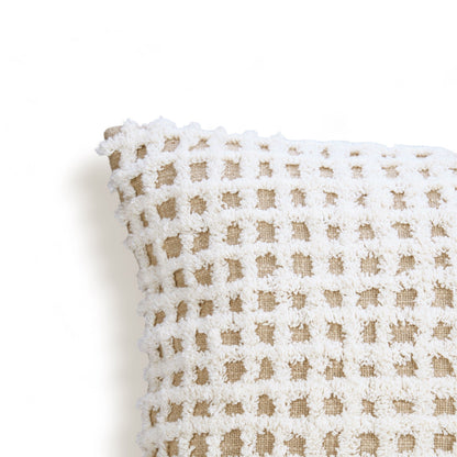 Zulu Collection Checkered Tufted Off‑White & Beige Pillow Cover 18×18