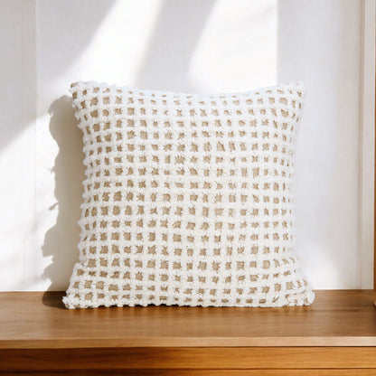 Zulu Checkered Tufted Pillow Cover | Off White & Beige | 18 × 18 inches | Handmade