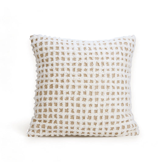 Zulu Collection Checkered Tufted Off‑White & Beige Pillow Cover 18×18