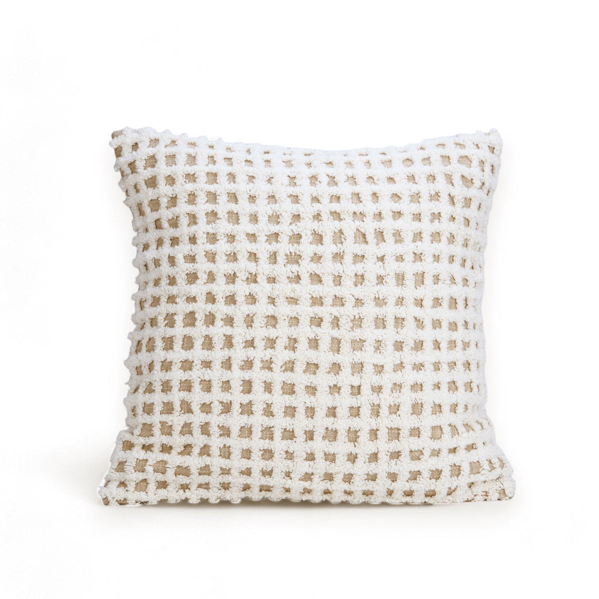 Zulu Checkered Tufted Pillow Cover | Off White & Beige | 18 × 18 inches | Handmade