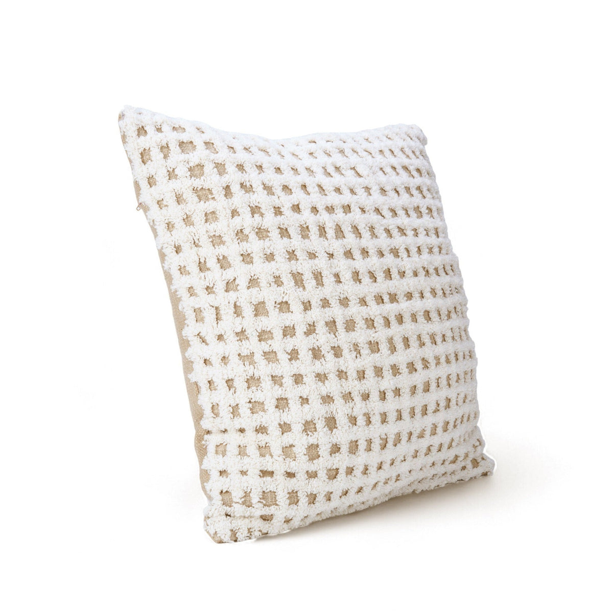 Zulu Checkered Tufted Pillow Cover | Off White & Beige | 18 × 18 inches | Handmade