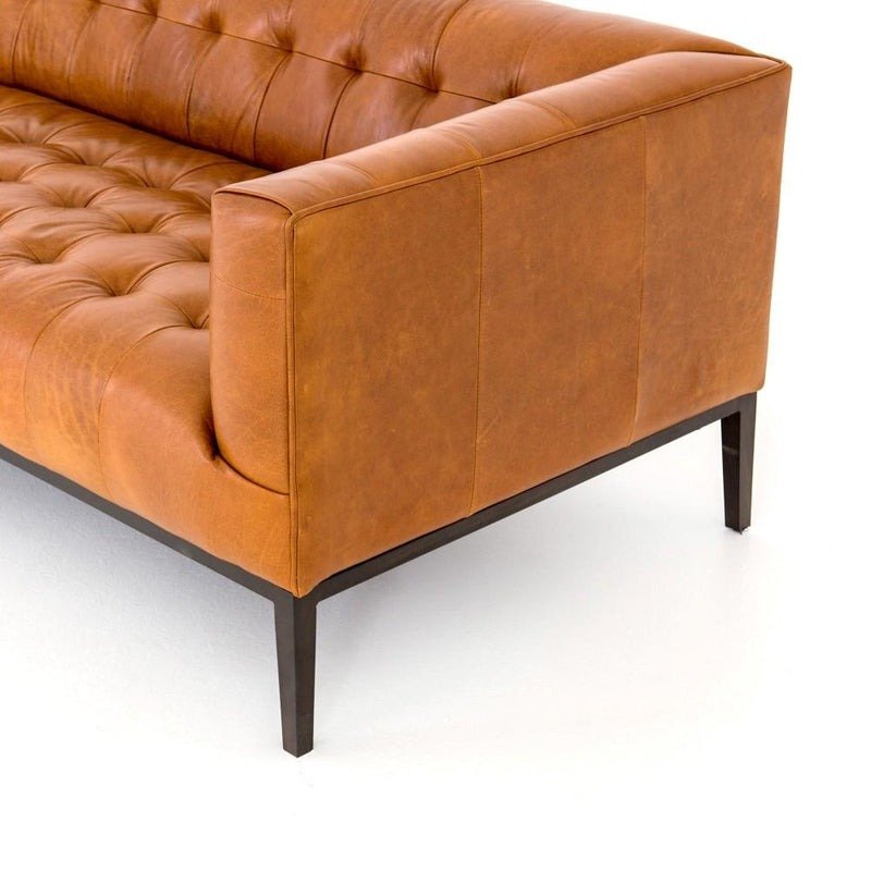 Mason Premium Top-Grain Leather Solid Wood Sofa with Gunmetal Legs