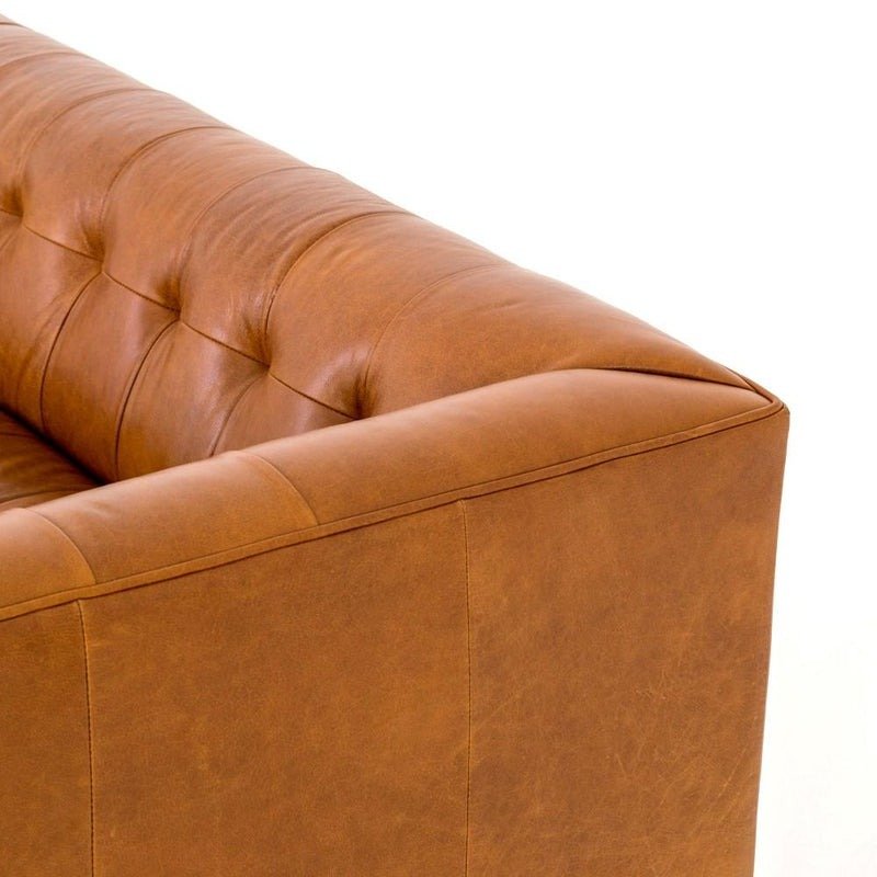 Mason Premium Top-Grain Leather Solid Wood Sofa with Gunmetal Legs