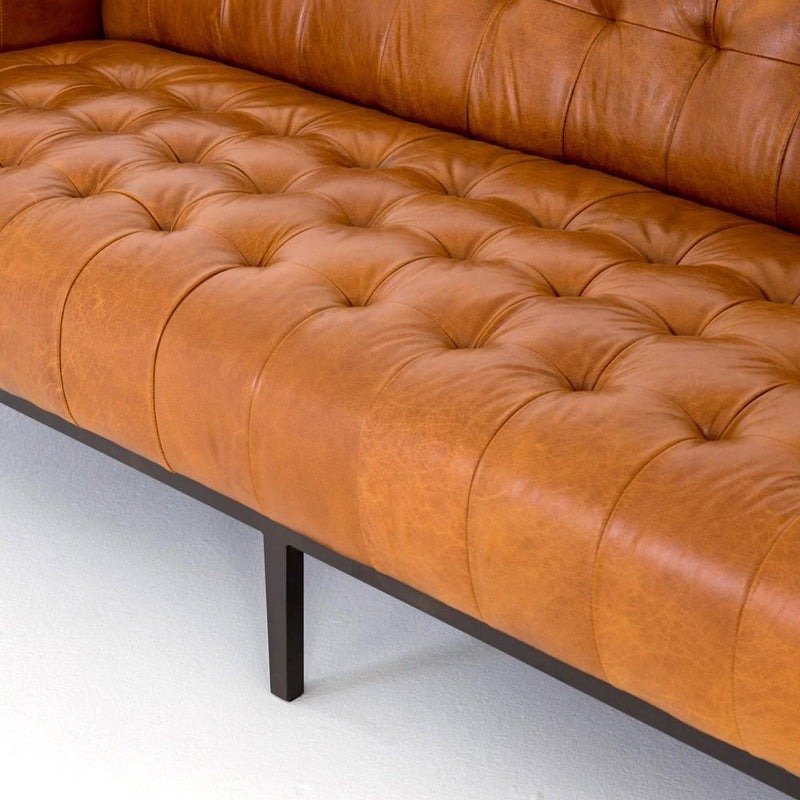 Mason Premium Top-Grain Leather Solid Wood Sofa with Gunmetal Legs