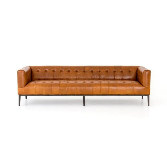 Mason Premium Top-Grain Leather Solid Wood Sofa with Gunmetal Legs