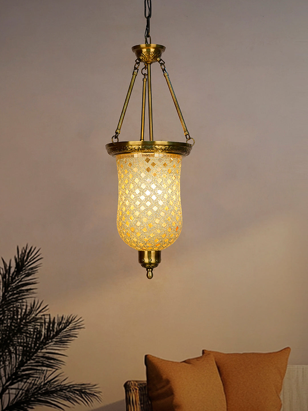 Brass Antique Glass 1-Light Bell Jar Hanging Pendant Light – 24.1 cm