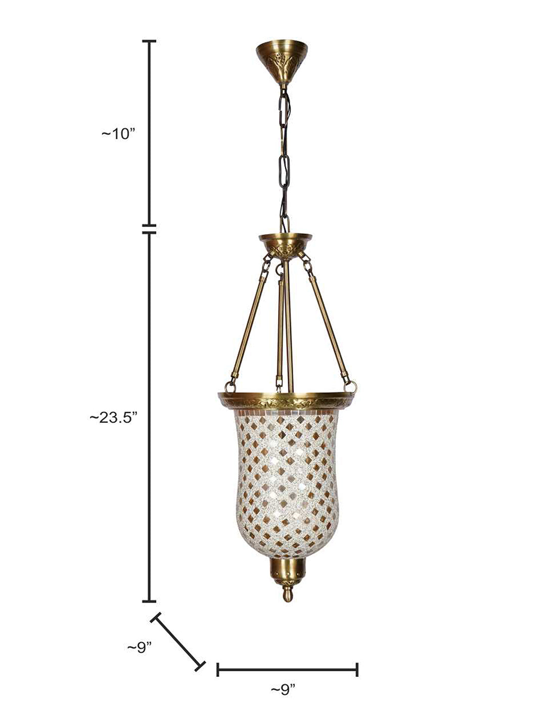 Brass Antique Glass 1-Light Bell Jar Hanging Pendant Light – 24.1 cm