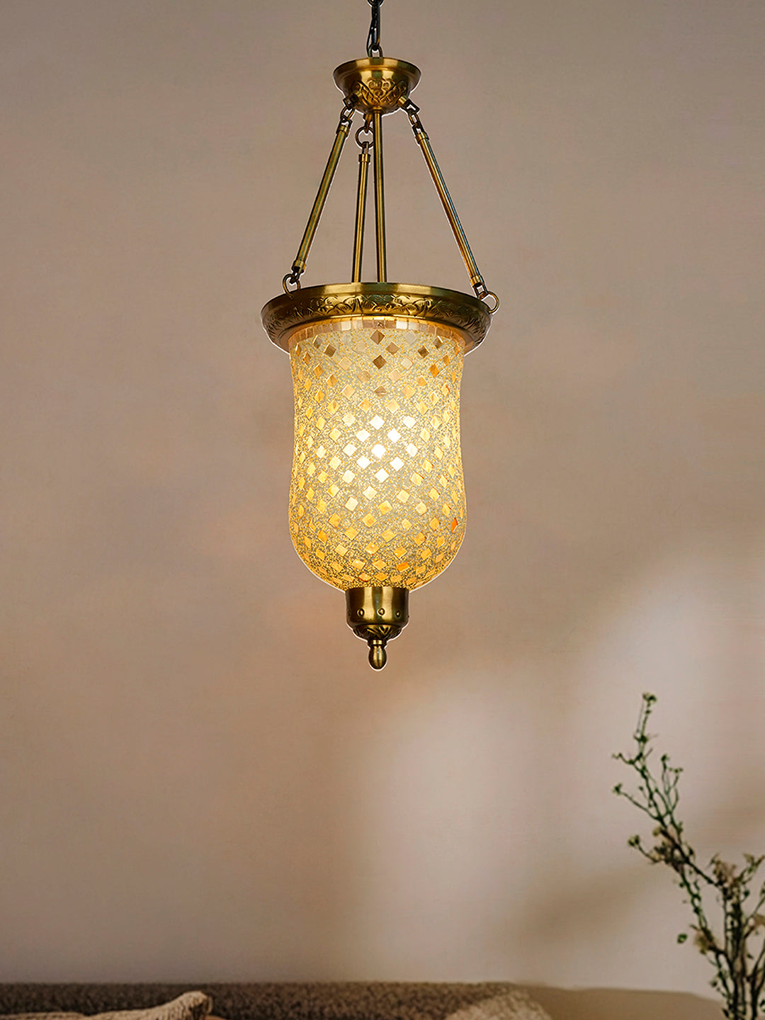 Brass Antique Glass 1-Light Bell Jar Hanging Pendant Light – 24.1 cm