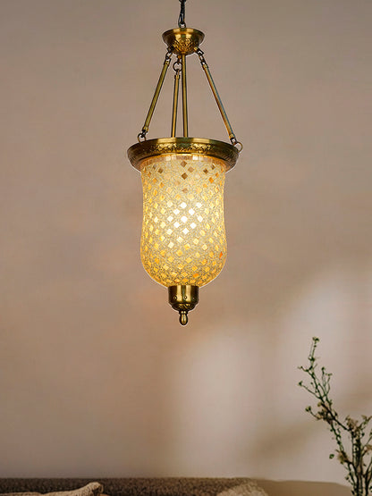 Brass Antique Glass 1-Light Bell Jar Hanging Pendant Light – 24.1 cm