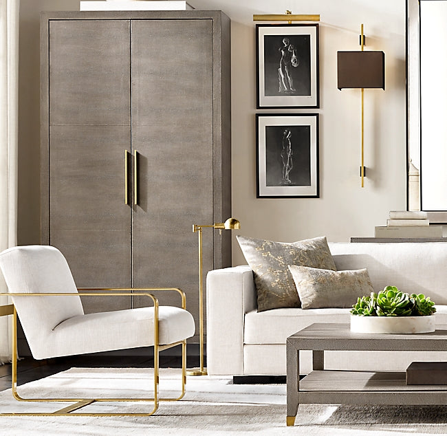 Hollywood Glamour Mid-Century Steel Frame Upholstered Chair & Ottoman Set