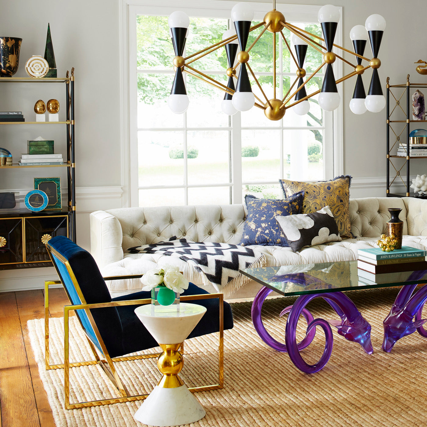 Elegant Gold Finish Luxe Velvet Lounge Chair with Tufted Cushions