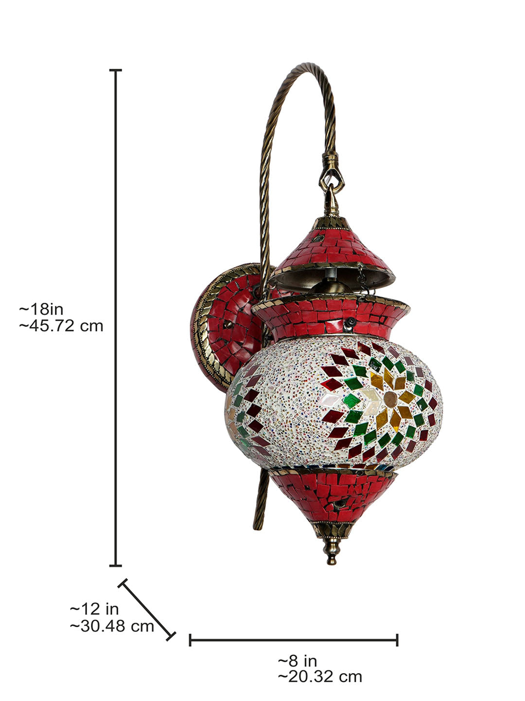 Red Glass Mild Steel 1-Light Wall Sconce – 45.7 cm