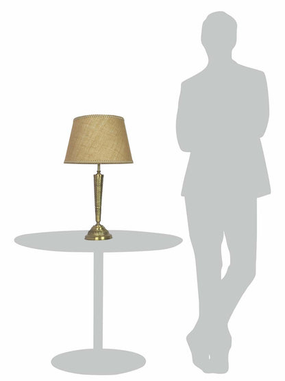 Conical Brass Table Light in Antique Finish with Jute Lace Shade
