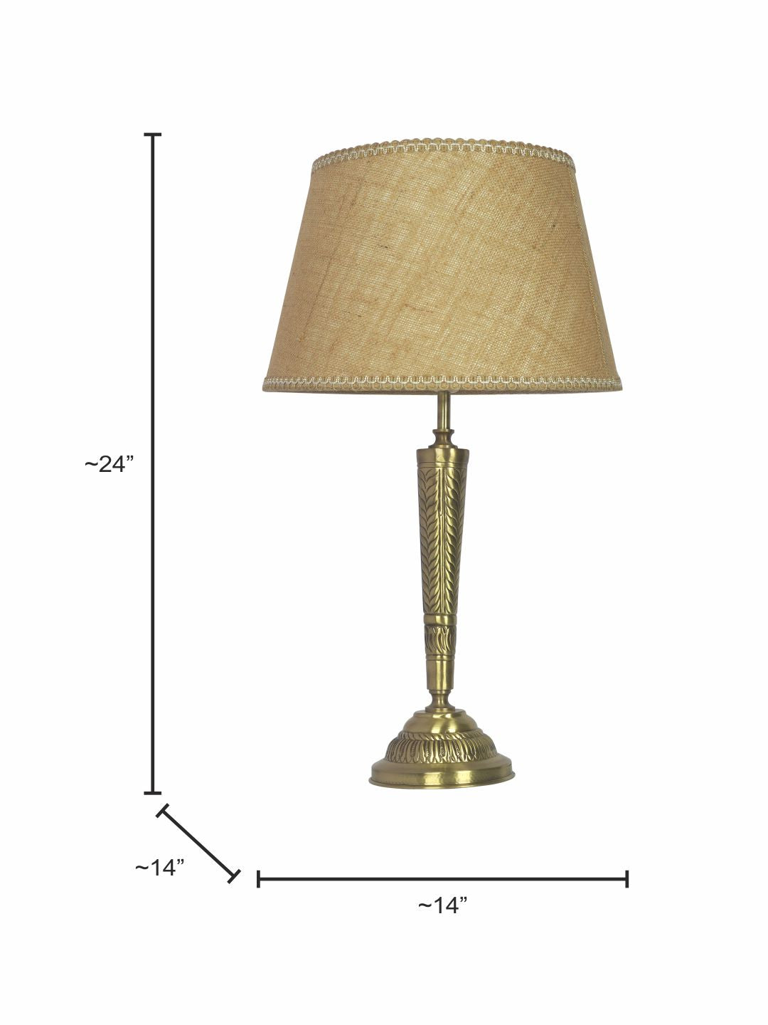 Conical Brass Table Light in Antique Finish with Jute Lace Shade