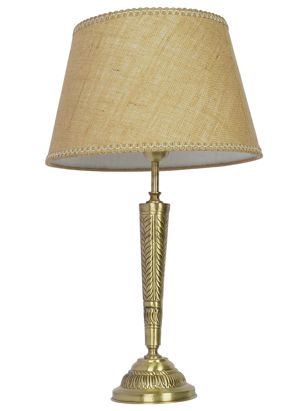 Conical Brass Table Light in Antique Finish with Jute Lace Shade